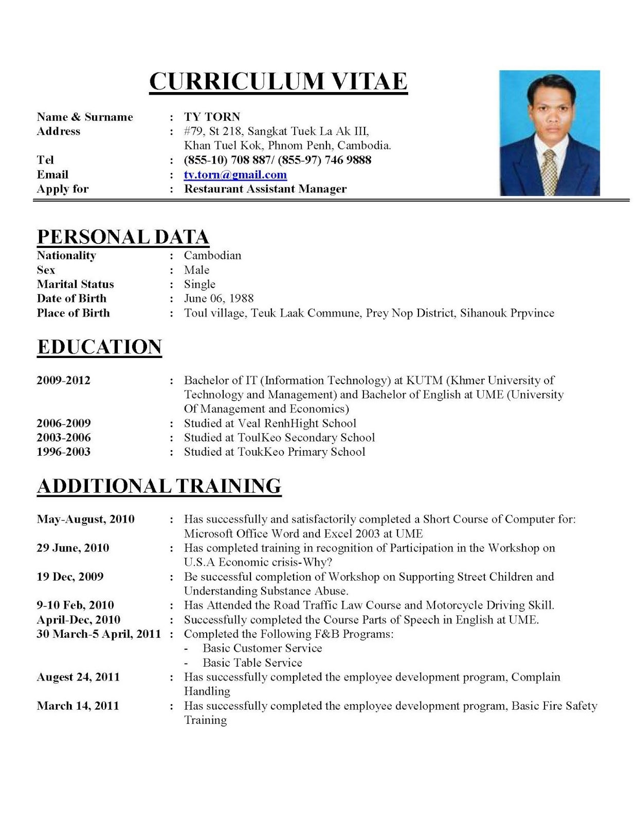 Resume Format 2018 Examples 