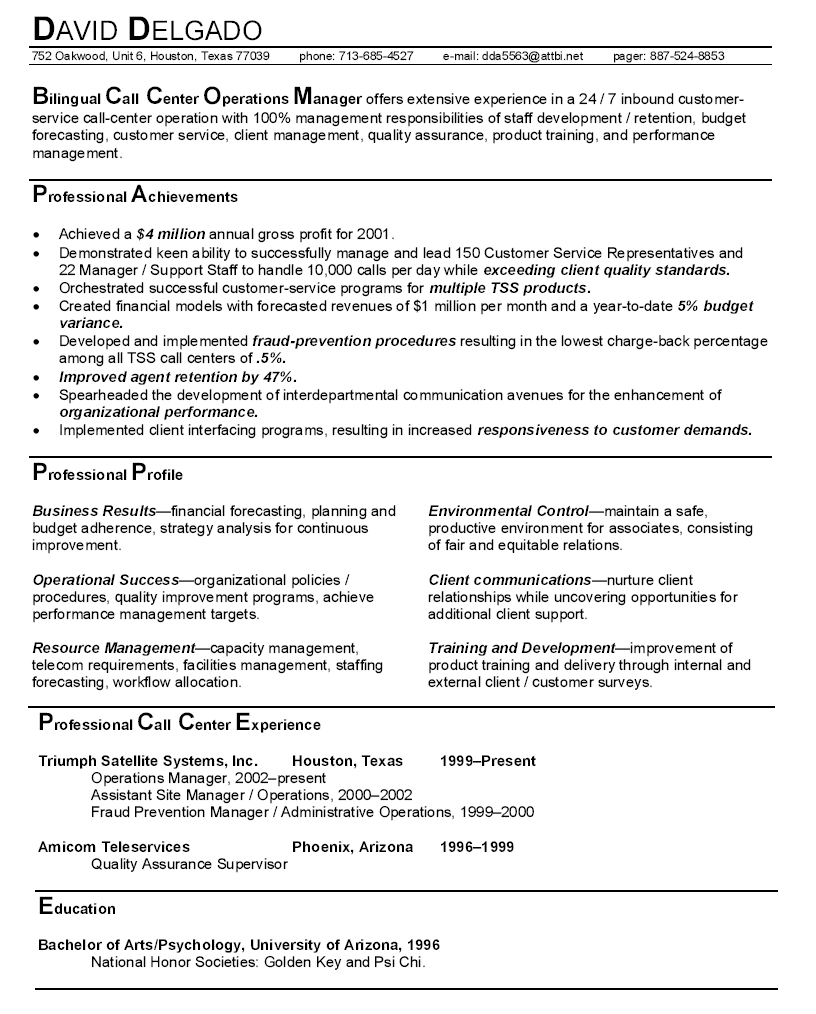 Resume Examples Operations Manager 