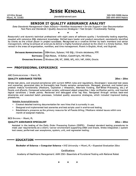 Resume Format Quality Assurance Pharma 
