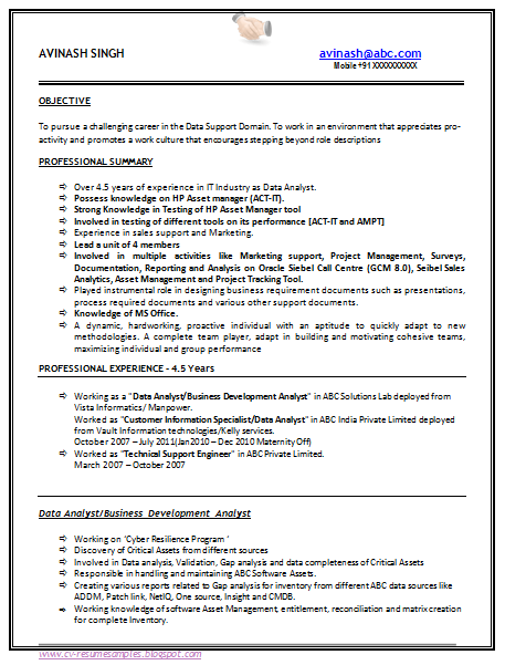 Resume Format 3 Years Experience 