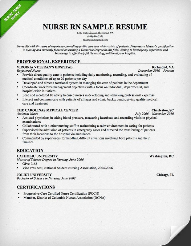 Resume Examples For Nurses 