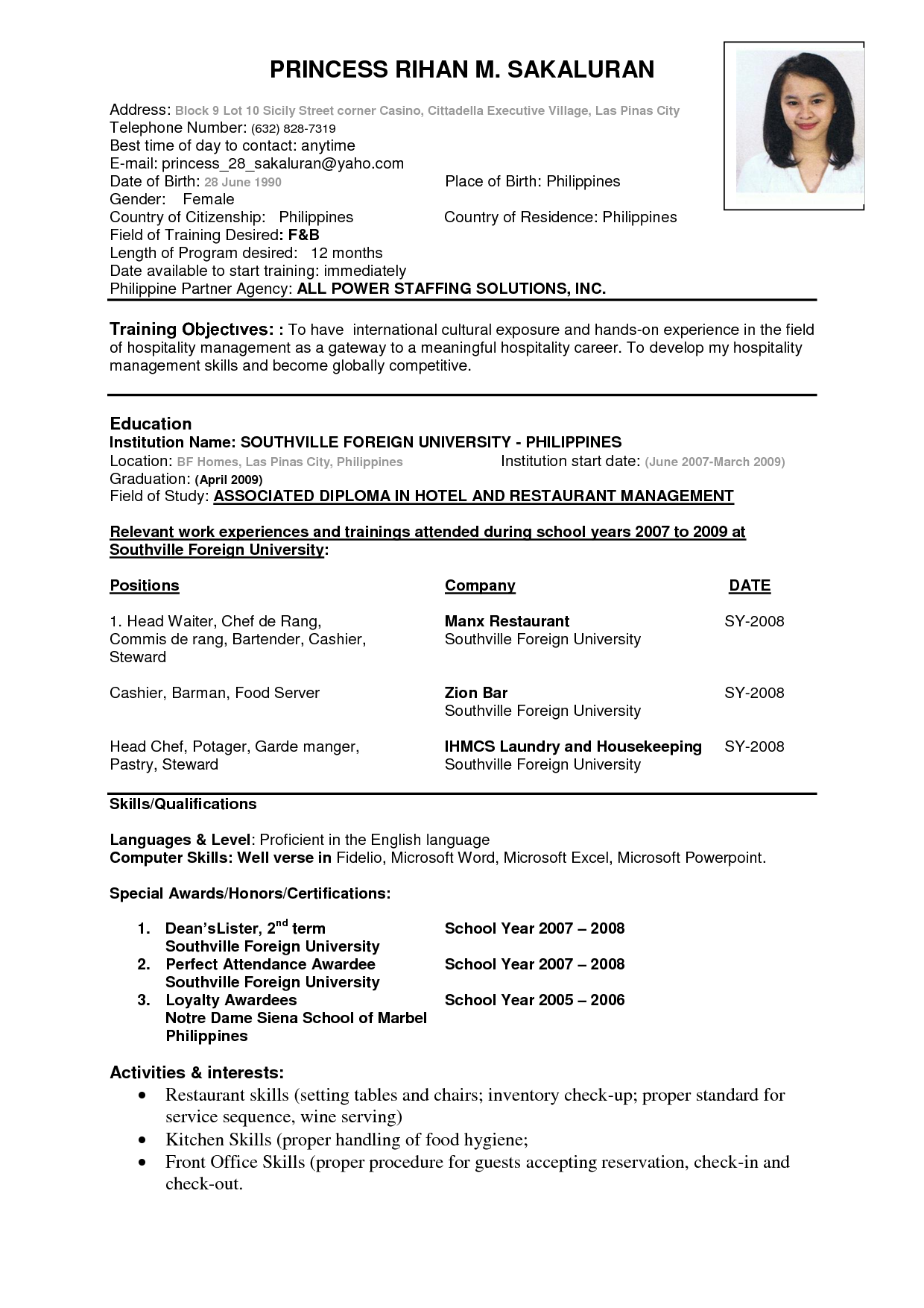 Resume Format Example 