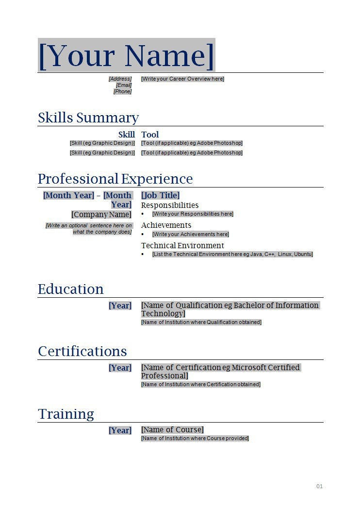 Resume Templates Copy And Paste 