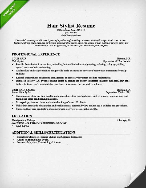 Resume Templates Hair Stylist 