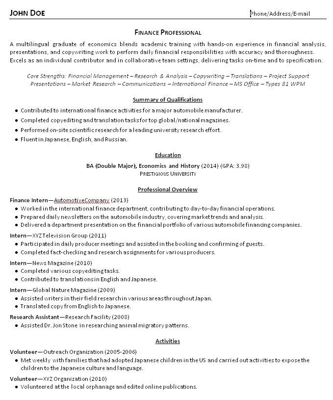 Resume Examples Just Out Of College 