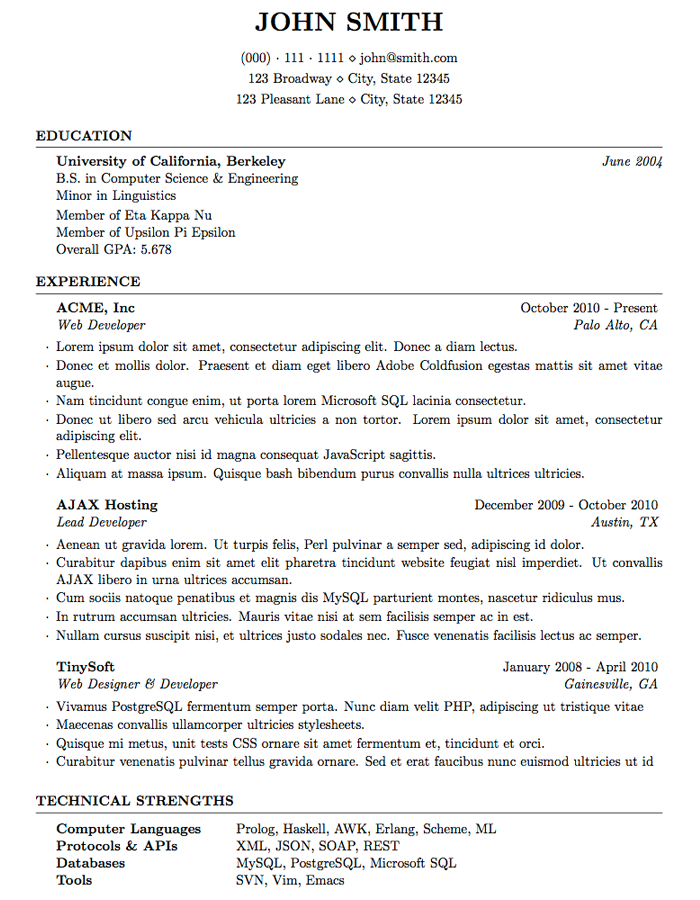 Resume Templates Latex Phd 